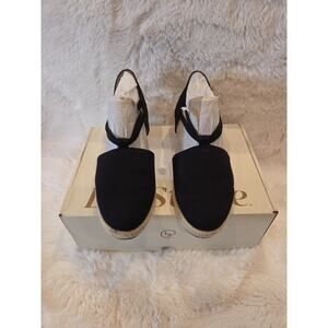 Life Stride Womens 7.5 M Black Canvas Katrina Wedge Heels Sandals
